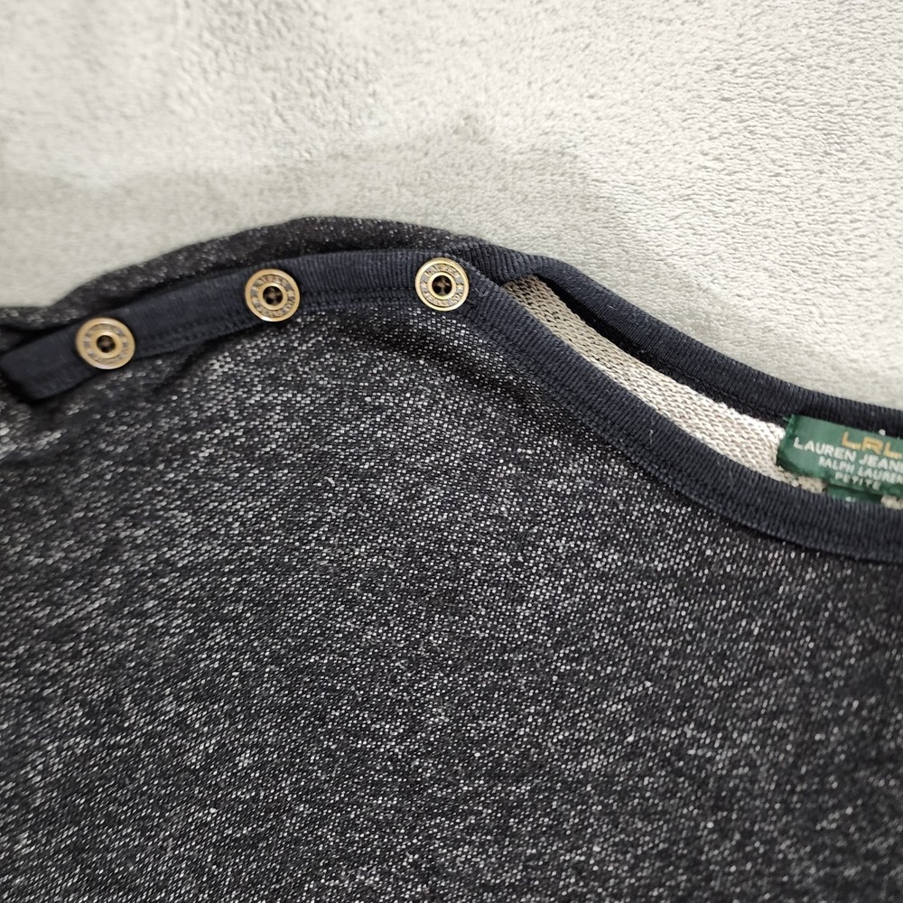 LRL Lauren Jeans Co. Women's Size Petite Large Black Shoulder Button Sweatshirt - Picture 8 of 9